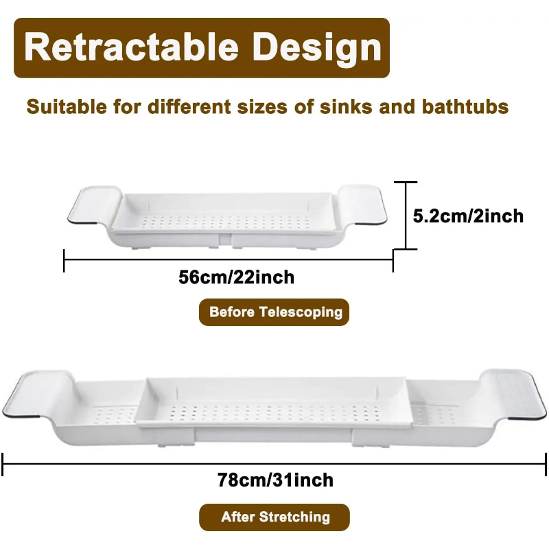 シンプルでおしゃれなバスタブ収納、拡張可能な排水バスシェルフ - Bath Caddy Tray のレビューと価格