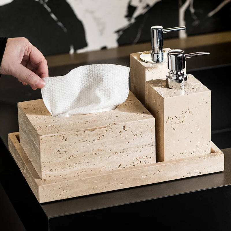 ベージュトラバーチンバスルームセット天然大理石ソープディスペ - Zara Home Bathroom Set のレビューと価格
