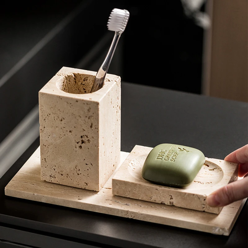 ベージュトラバーチンバスルームセット天然大理石ソープディスペ - Zara Home Bathroom Set のレビューと価格