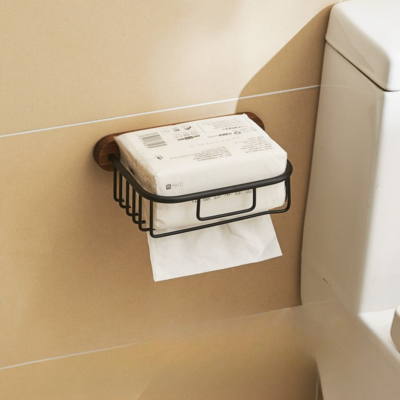 無垢材ティッシュホルダー 穴あけ不要 ウォールナットバスルー - Home Bathroom Paper Towel Holder のレビューと価格