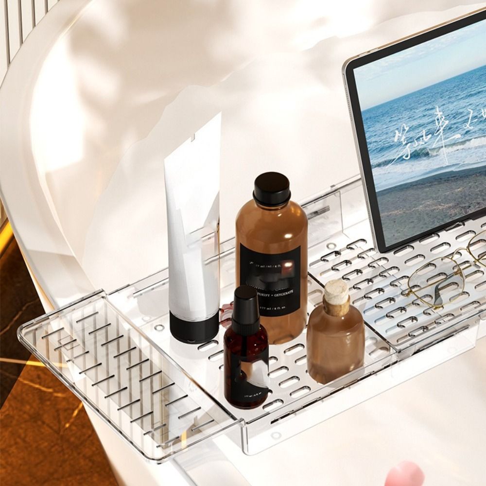 新しい調節可能な浴槽キャディトレイ多機能プラスチック浴槽ラッ - Bath Caddy Tray のレビューと価格