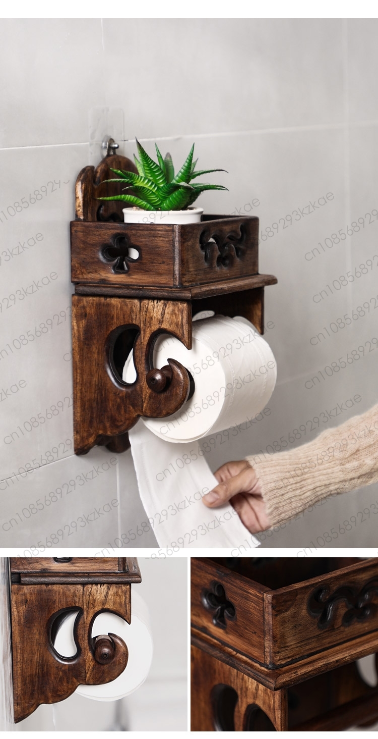 木製ペーパータオルホルダー トイレ収納ラック ティッシュボッ - Home Bathroom Paper Towel Holder のレビューと価格