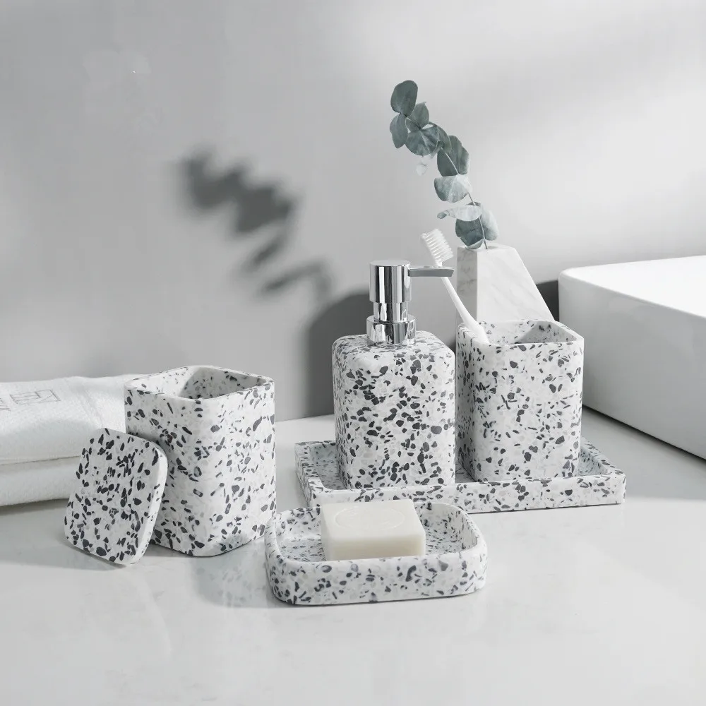 天然石ソープディスペンサーバスルームアクセサリー用品うがいカ - Zara Home Bathroom Set のレビューと価格