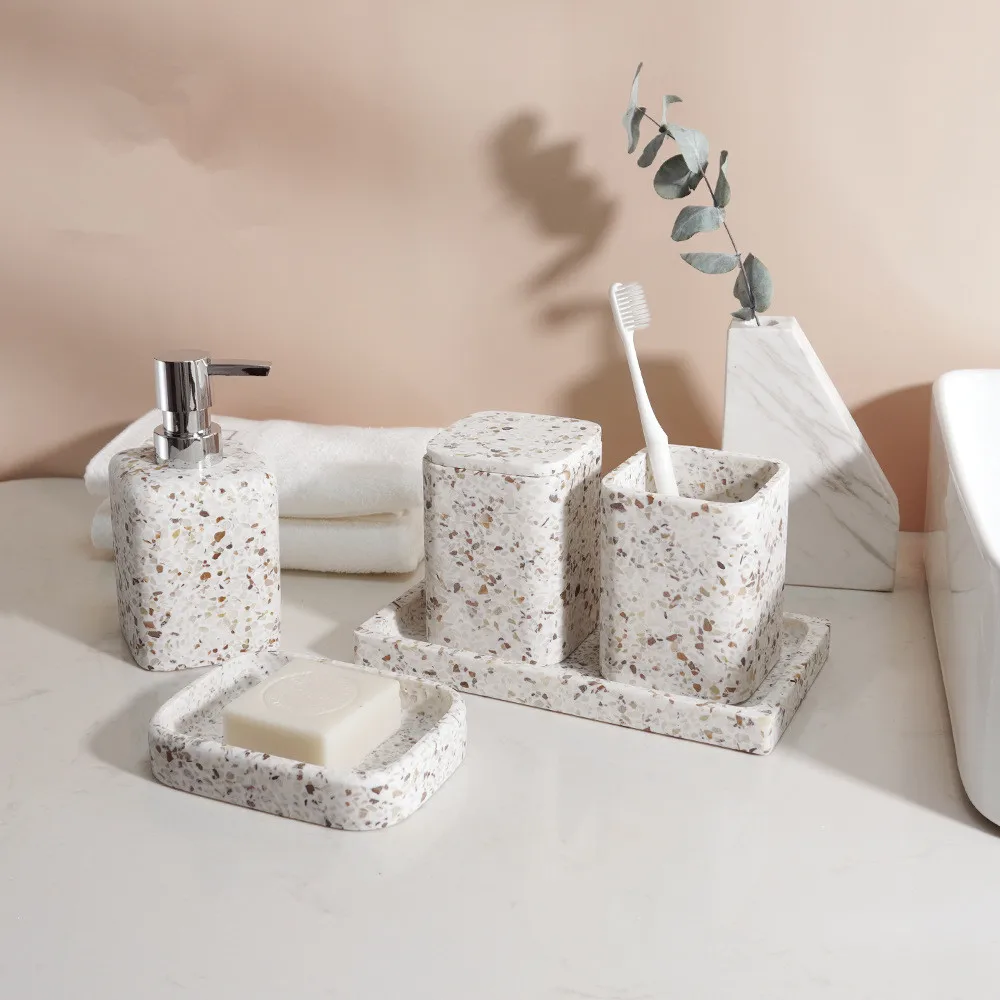 天然石ソープディスペンサーバスルームアクセサリー用品うがいカ - Zara Home Bathroom Set のレビューと価格