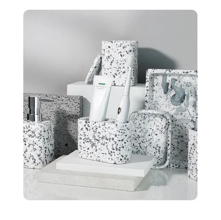 天然石ソープディスペンサーバスルームアクセサリー用品うがいカ - Zara Home Bathroom Set のレビューと価格