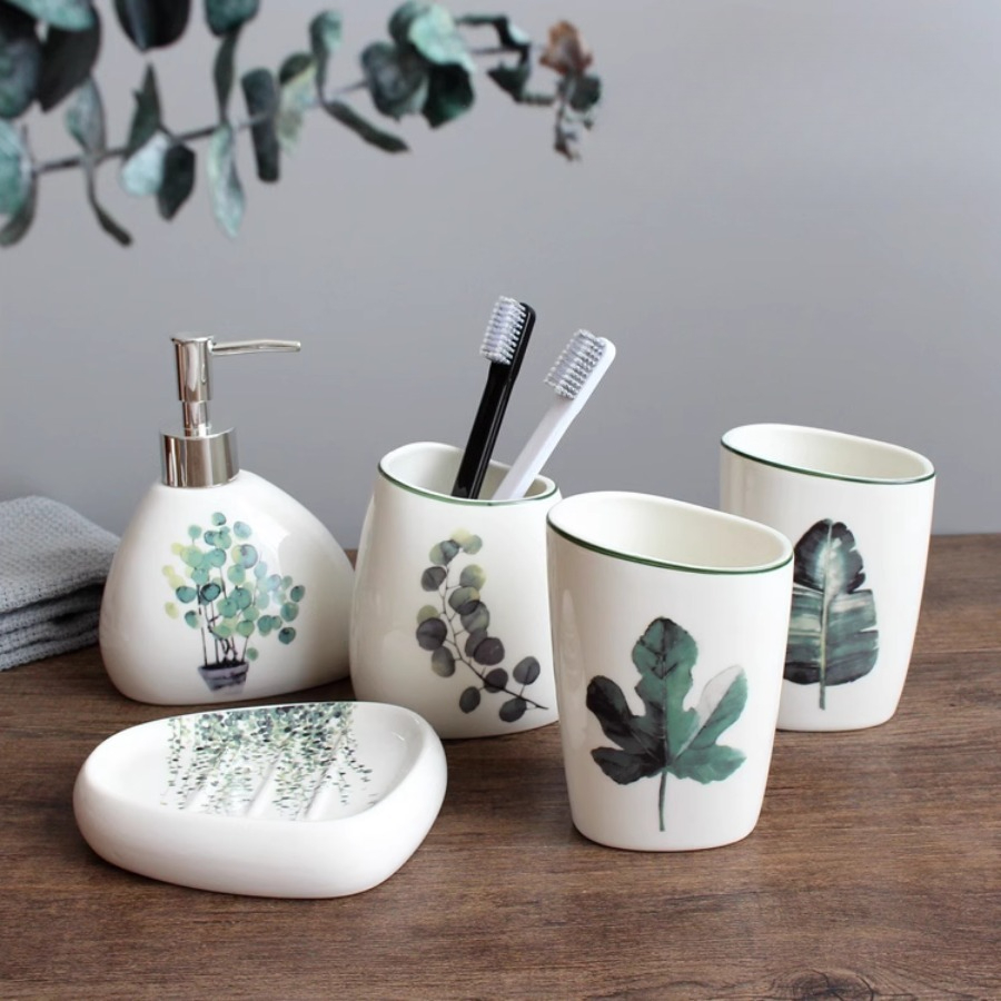 ホワイトセラミックバスルームアクセサリーセット洗濯ツールソー - Zara Home Bathroom Set のレビューと価格