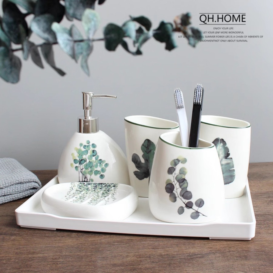 ホワイトセラミックバスルームアクセサリーセット洗濯ツールソー - Zara Home Bathroom Set のレビューと価格