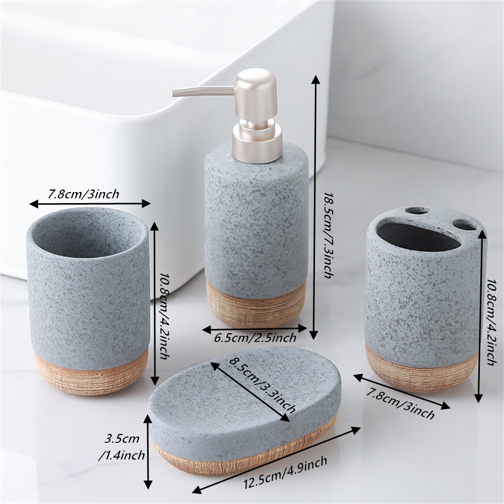 ブラウンベースのセラミック製バスルームアクセサリー4点セット - Zara Home Bathroom Set のレビューと価格