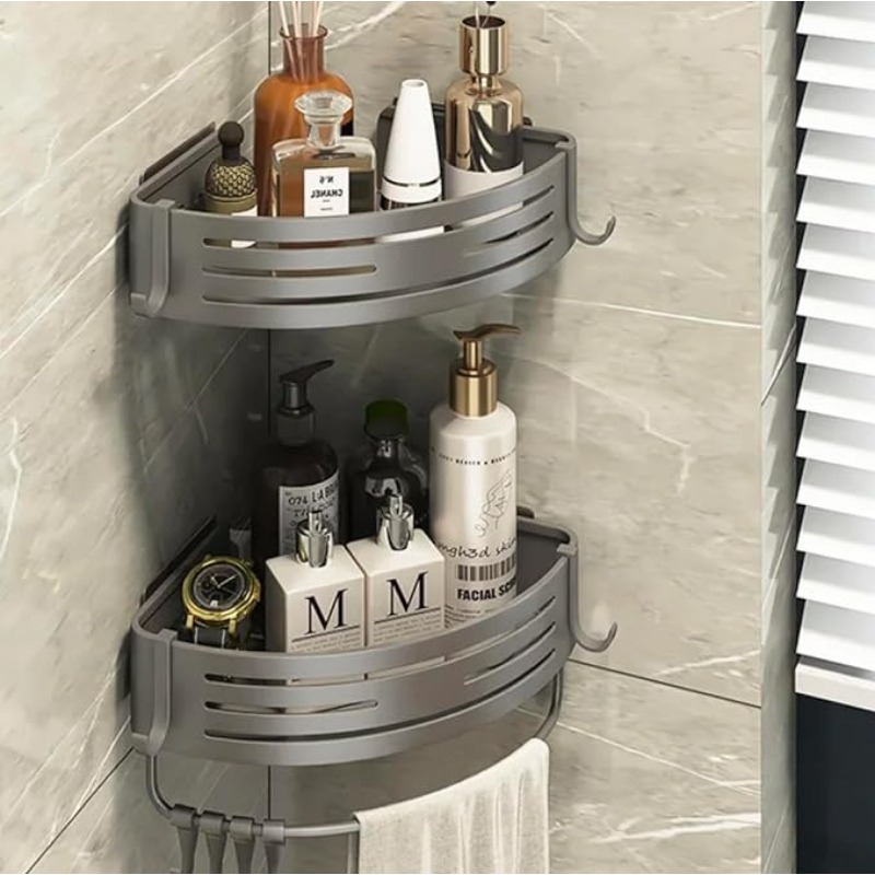 接着剤または穴あけ不要のコーナーシャワーキャディー、改良型防 - Bath Caddy Tray のレビューと価格