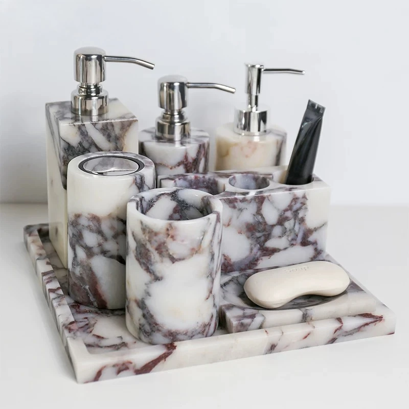 高級天然大理石トレイ、歯ブラシホルダー＆ソープディスペンサー - Bath Caddy Tray のレビューと価格