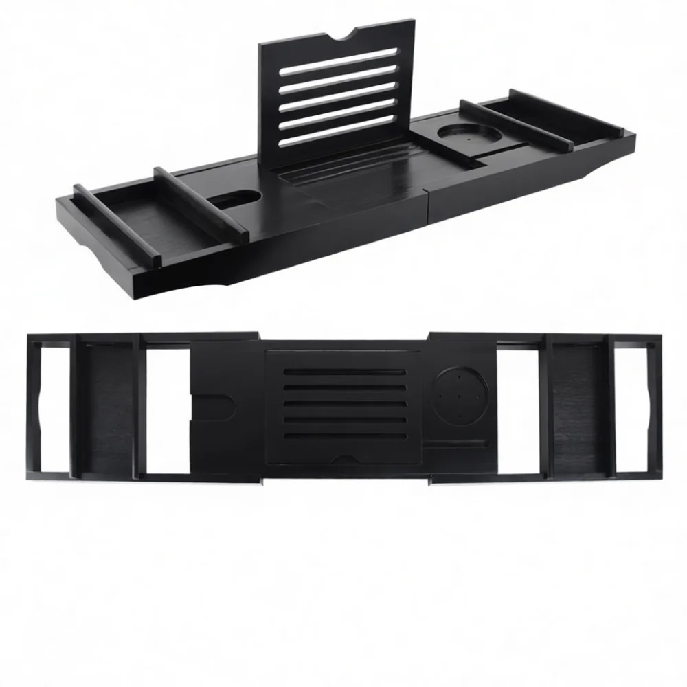 高級調整可能バスタブキャディートレイ 竹製バスシェルフオーガ - Bath Caddy Tray のレビューと価格