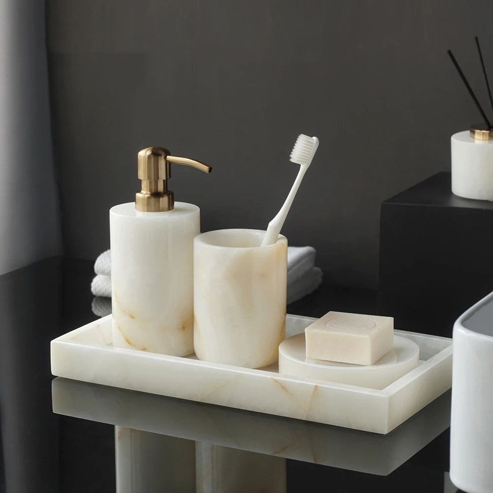 白オニキス天然大理石バスルームアクセサリーセット エレガント - Zara Home Bathroom Set のレビューと価格