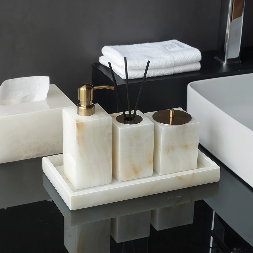 白オニキス天然大理石バスルームアクセサリーセット エレガント - Zara Home Bathroom Set のレビューと価格