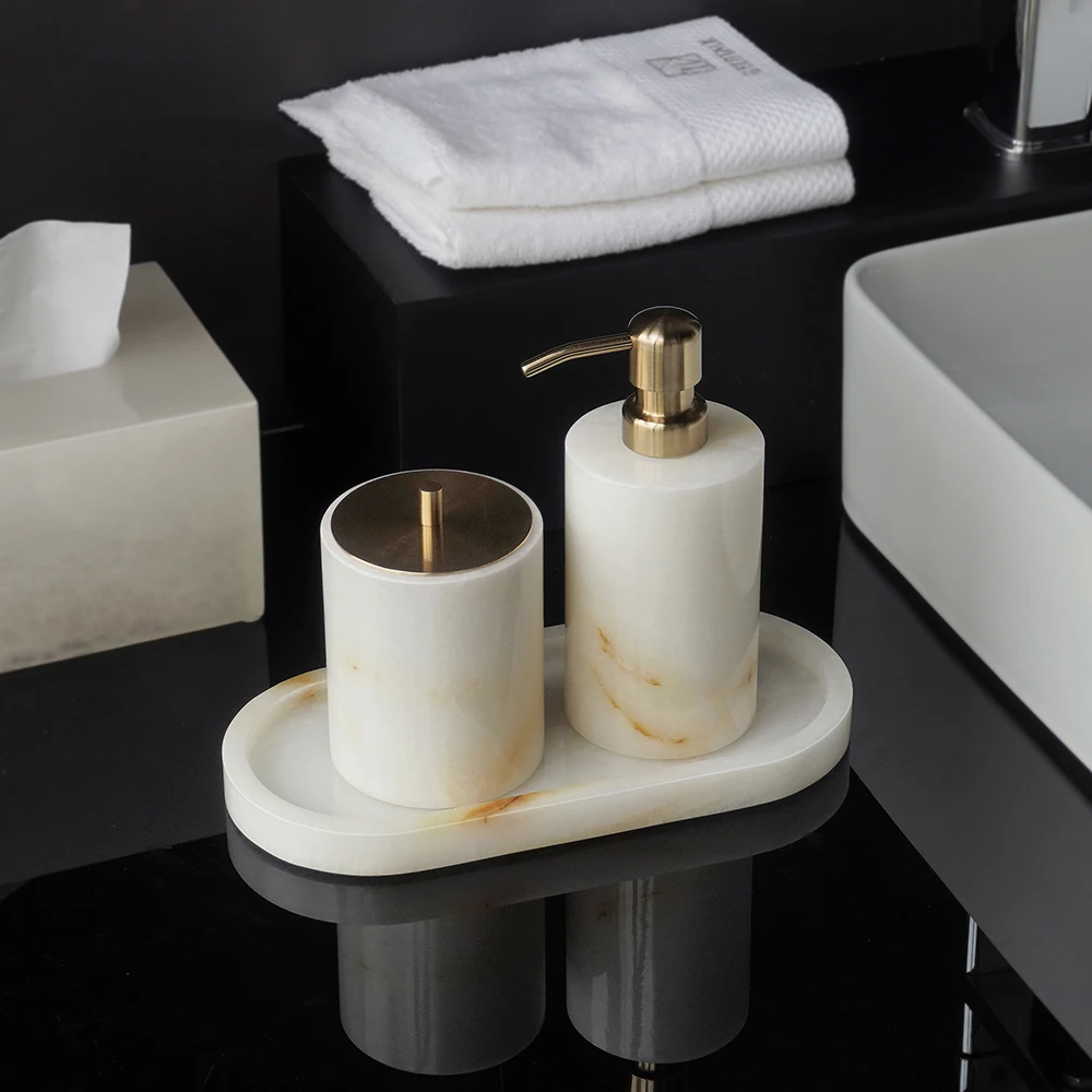 白オニキス天然大理石バスルームアクセサリーセット エレガント - Zara Home Bathroom Set のレビューと価格