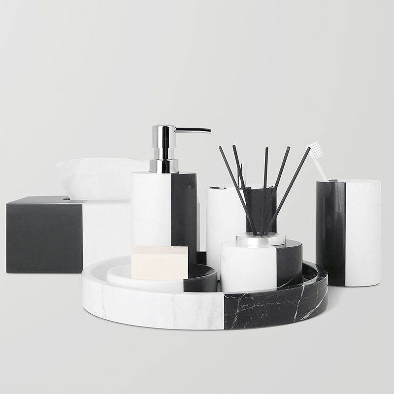 大理石の黒い泡ディスペンサーセット,歯磨き粉ホルダー,石鹸皿 - Zara Home Bathroom Set のレビューと価格