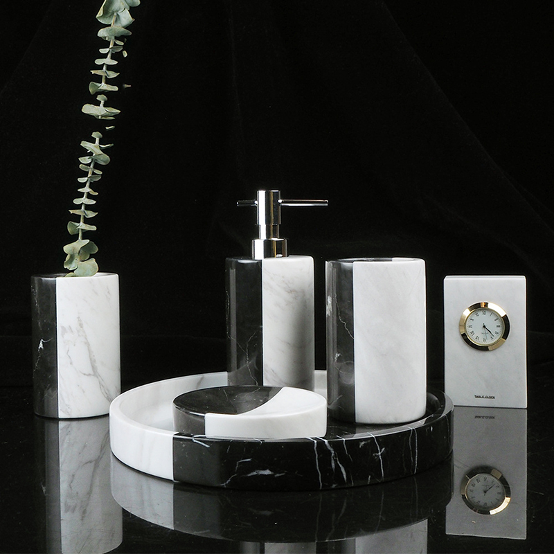 大理石の黒い泡ディスペンサーセット,歯磨き粉ホルダー,石鹸皿 - Zara Home Bathroom Set のレビューと価格
