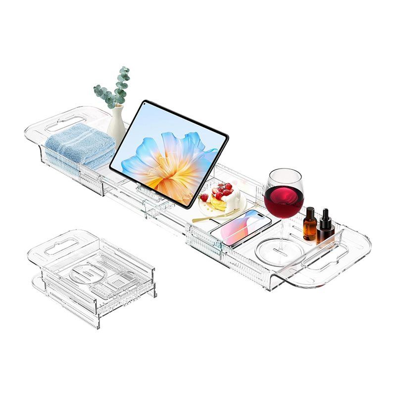 AEE2-拡張可能な浴槽用排水キャディトレイ、多機能アクリル - Bath Caddy Tray のレビューと価格