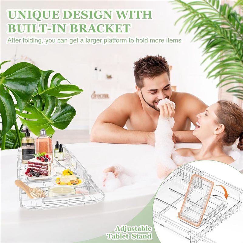 AEE2-拡張可能な浴槽用排水キャディトレイ、多機能アクリル - Bath Caddy Tray のレビューと価格