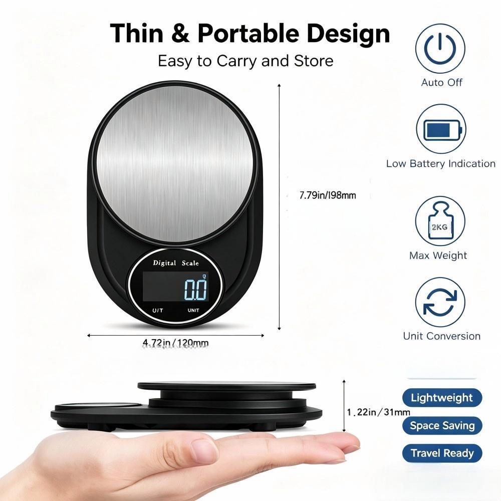 2KG 0.1g ミニポータブルデジタルキッチンスケール、丸 - Home Kitchen & Bathroom のレビューと価格