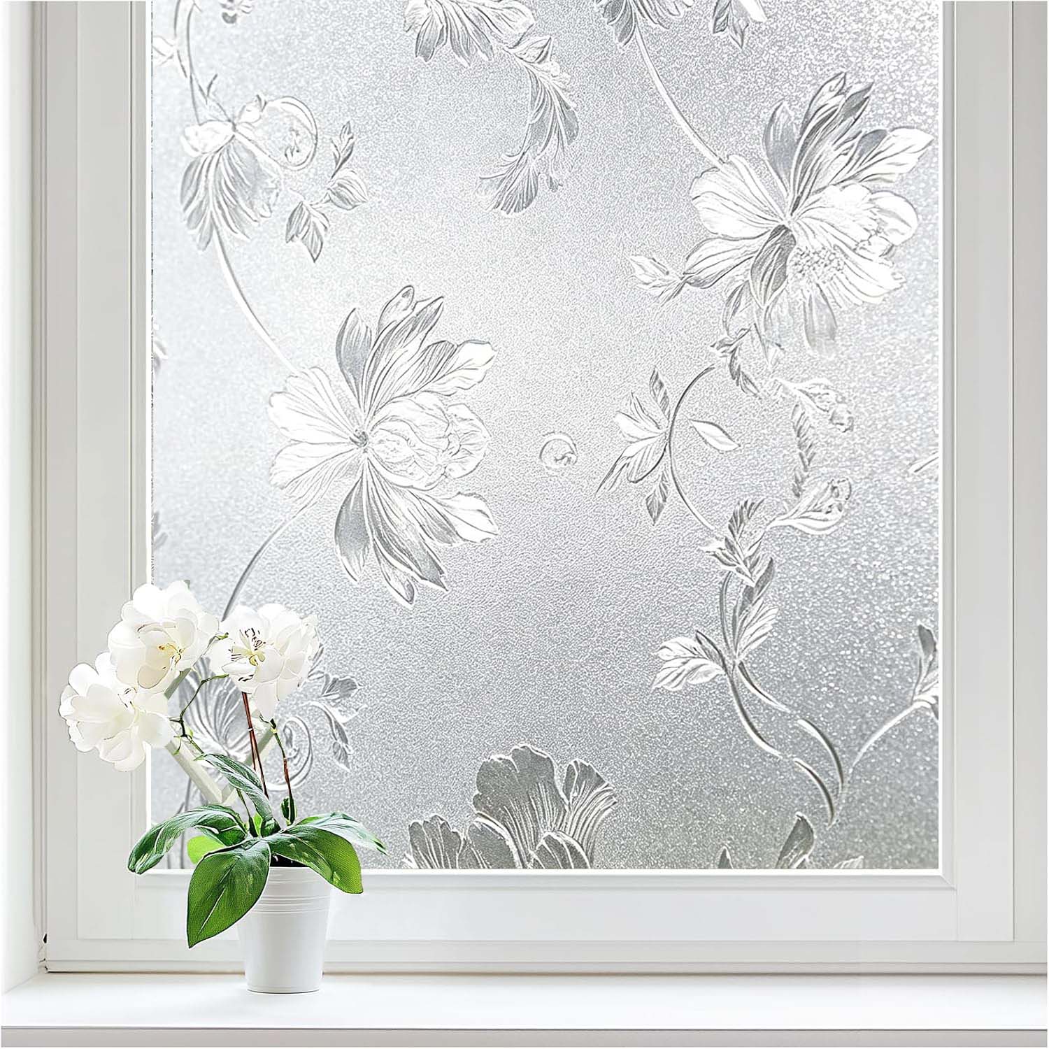 花柄フロストウィンドウプライバシーフィルム静電気でくっつく、 - Home Bathroom Window Tint のレビューと価格