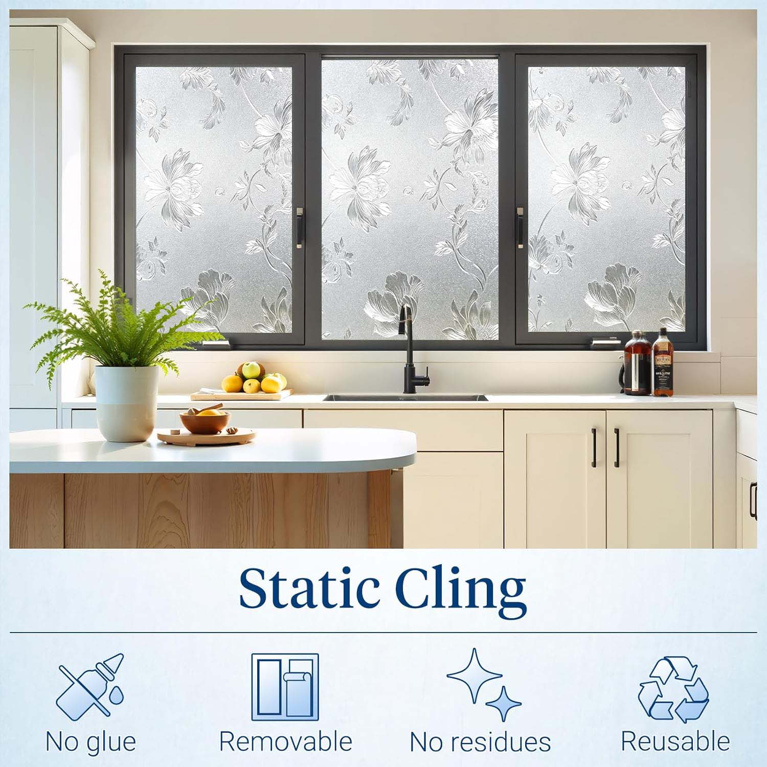 花柄フロストウィンドウプライバシーフィルム静電気でくっつく、 - Home Bathroom Window Tint のレビューと価格