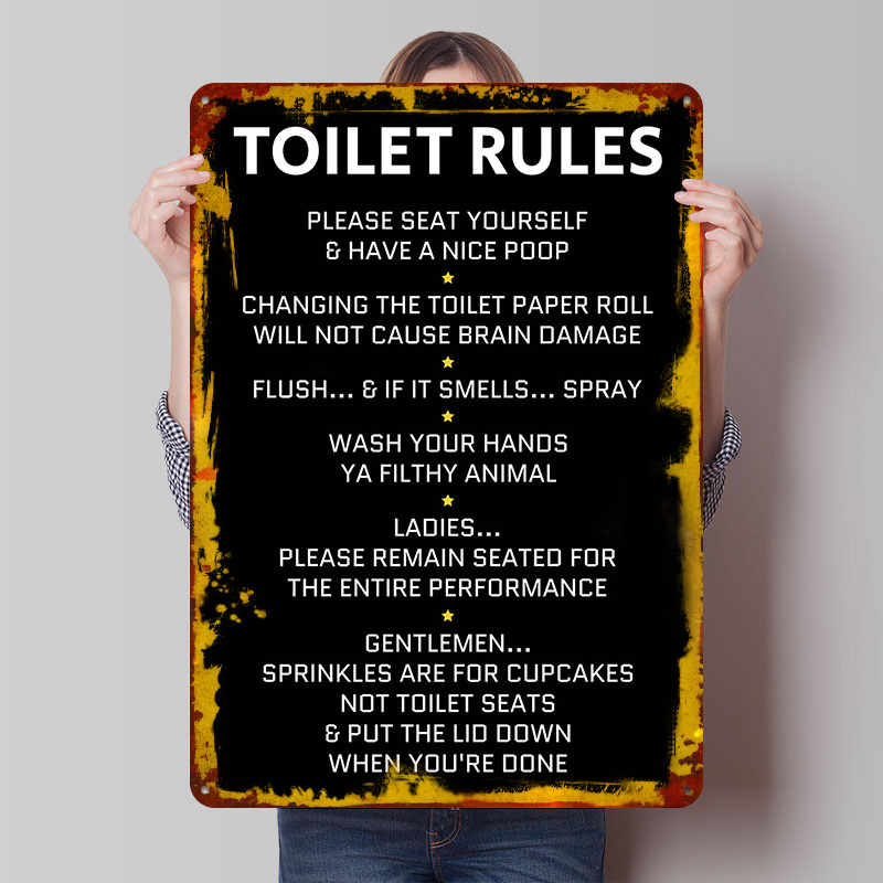 トイレルールブリキポスターカスタマイズされたレトロな壁アート - Home Bathroom Rules のレビューと価格