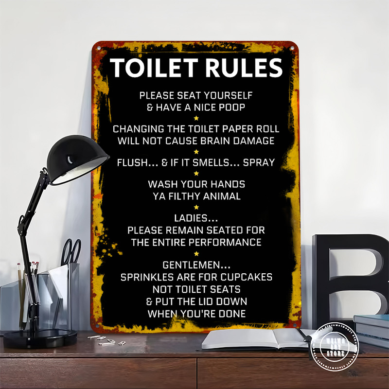 トイレルールブリキポスターカスタマイズされたレトロな壁アート - Home Bathroom Rules のレビューと価格