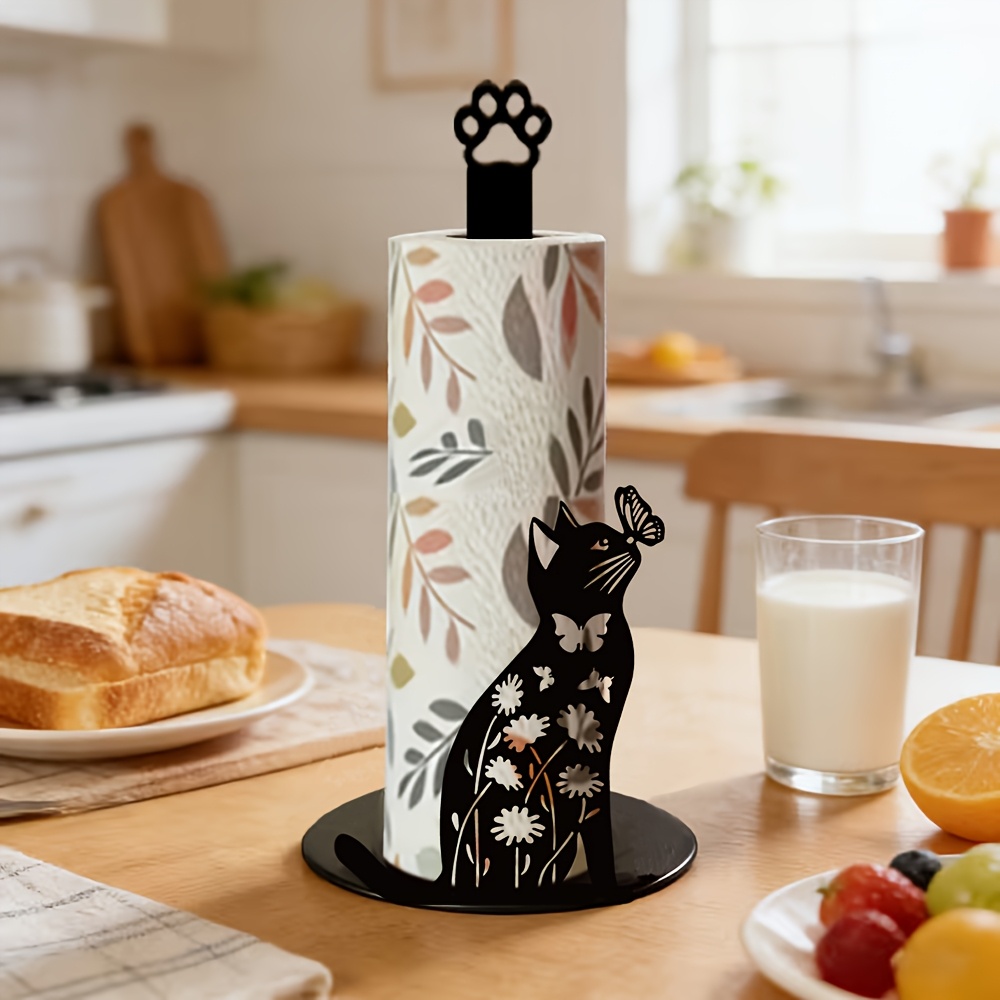 1個入り 2Dフラットデザインのかわいい黒猫と蝶のペーパータ - Home Bathroom Paper Towel Holder のレビューと価格