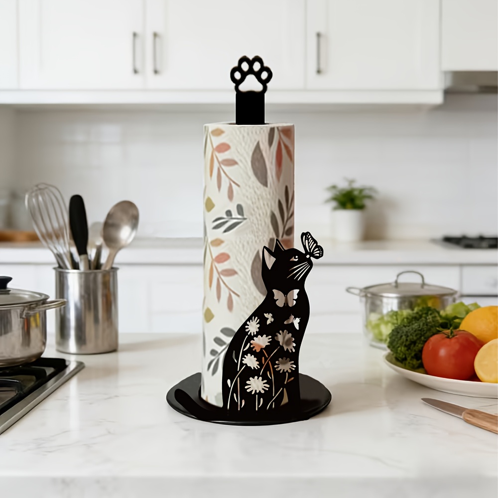 1個入り 2Dフラットデザインのかわいい黒猫と蝶のペーパータ - Home Bathroom Paper Towel Holder のレビューと価格