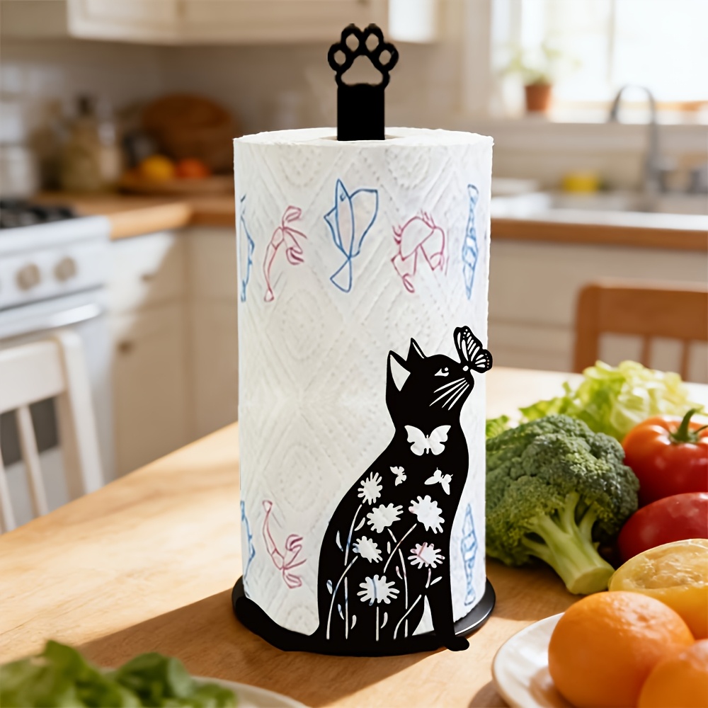 1個入り 2Dフラットデザインのかわいい黒猫と蝶のペーパータ - Home Bathroom Paper Towel Holder のレビューと価格