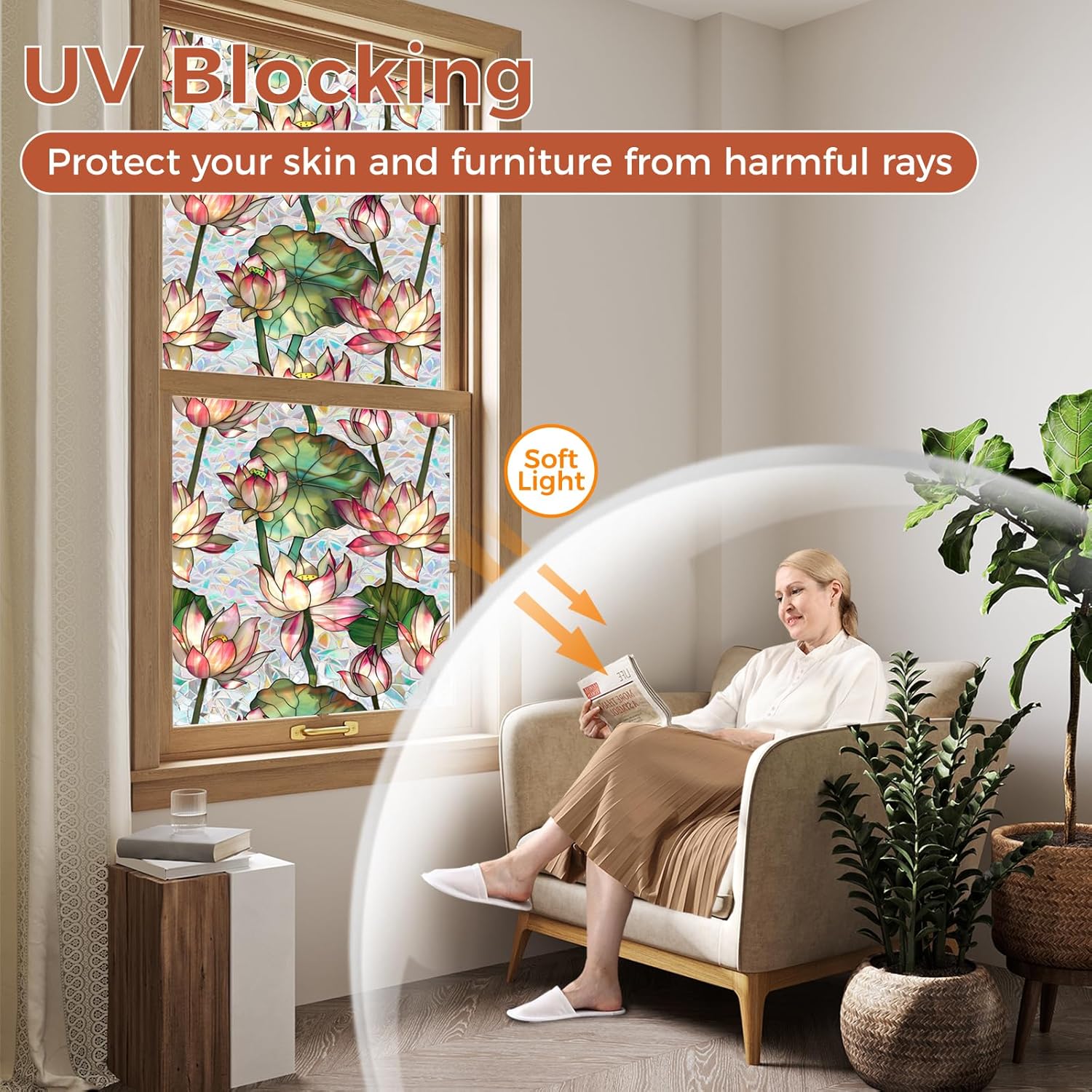 レインボーロータスステンドグラスウィンドウフィルム、プライバ - Home Bathroom Window Tint のレビューと価格