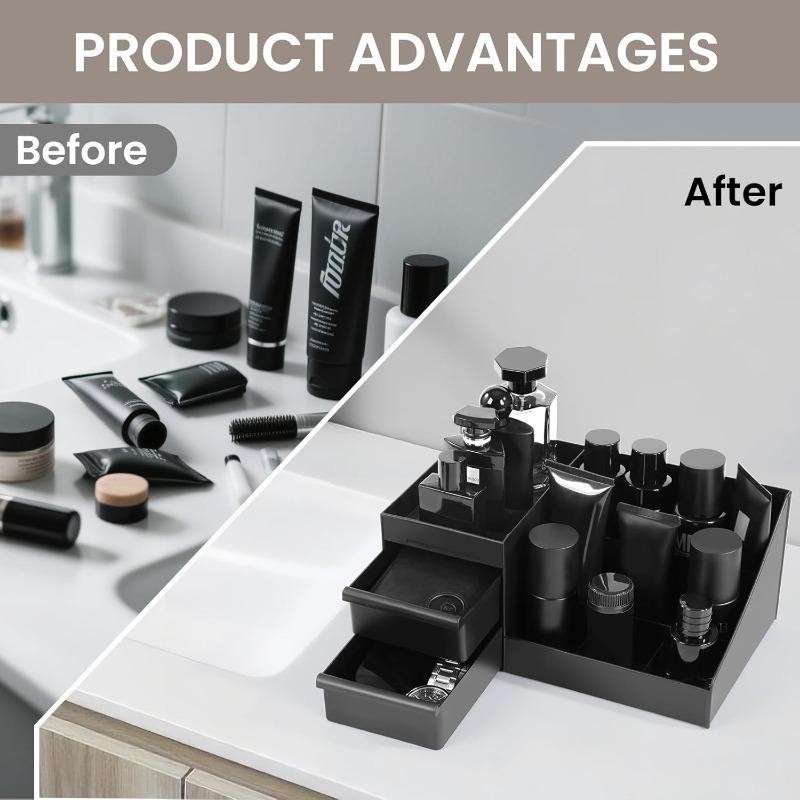 黒のスキンケアオーガナイザー（引き出し付き）、大容量、化粧台 - Bath Caddy Tray のレビューと価格