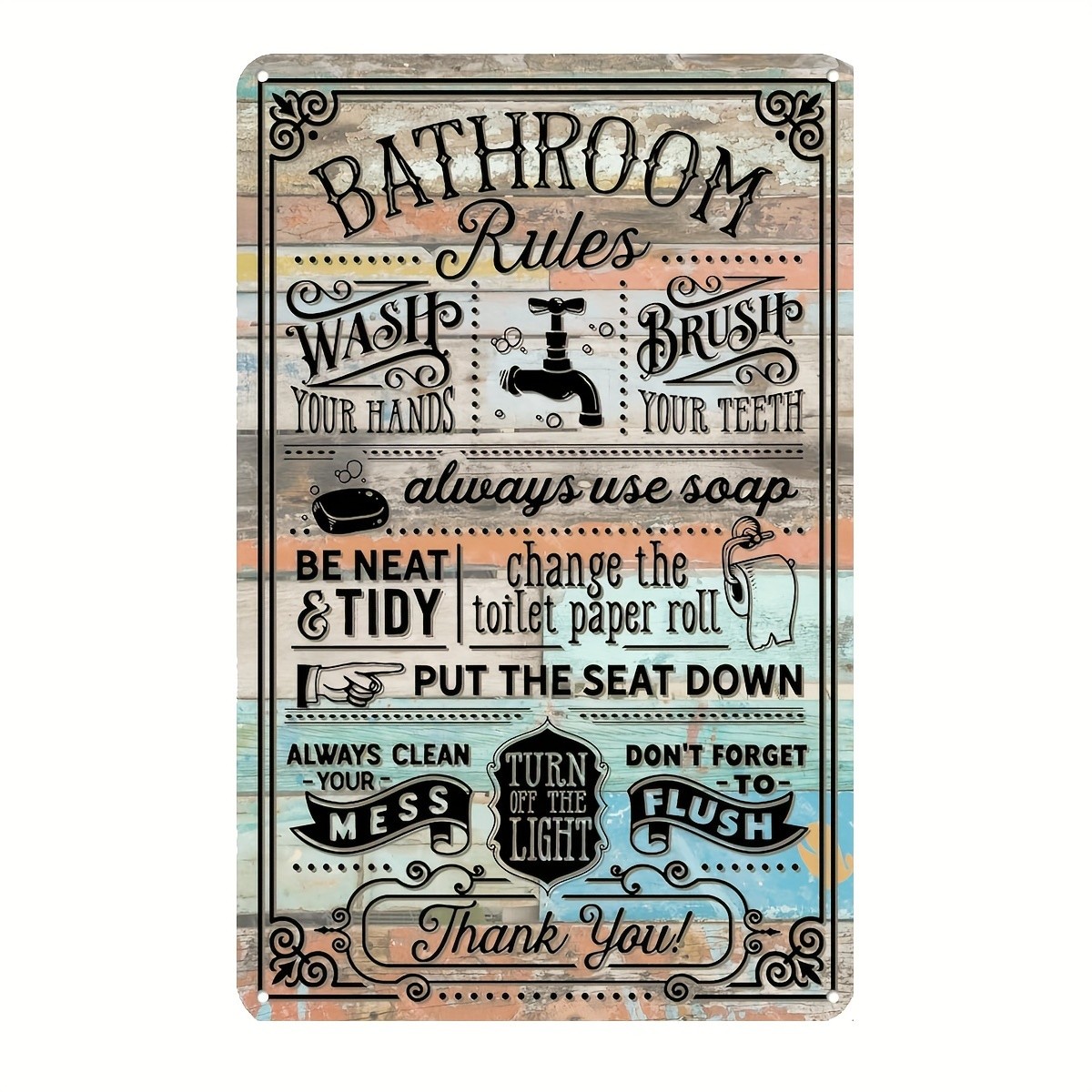 ヴィンテージファームハウス風バスルームルール ブリキ製メタル - Home Bathroom Rules のレビューと価格